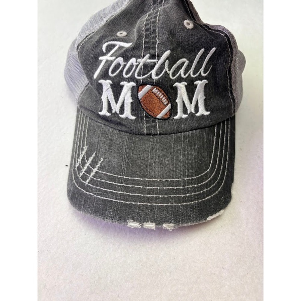 Unbranded Boutique Football Mom Trucker Hat Womens OS Dark Gray Distressed Mesh